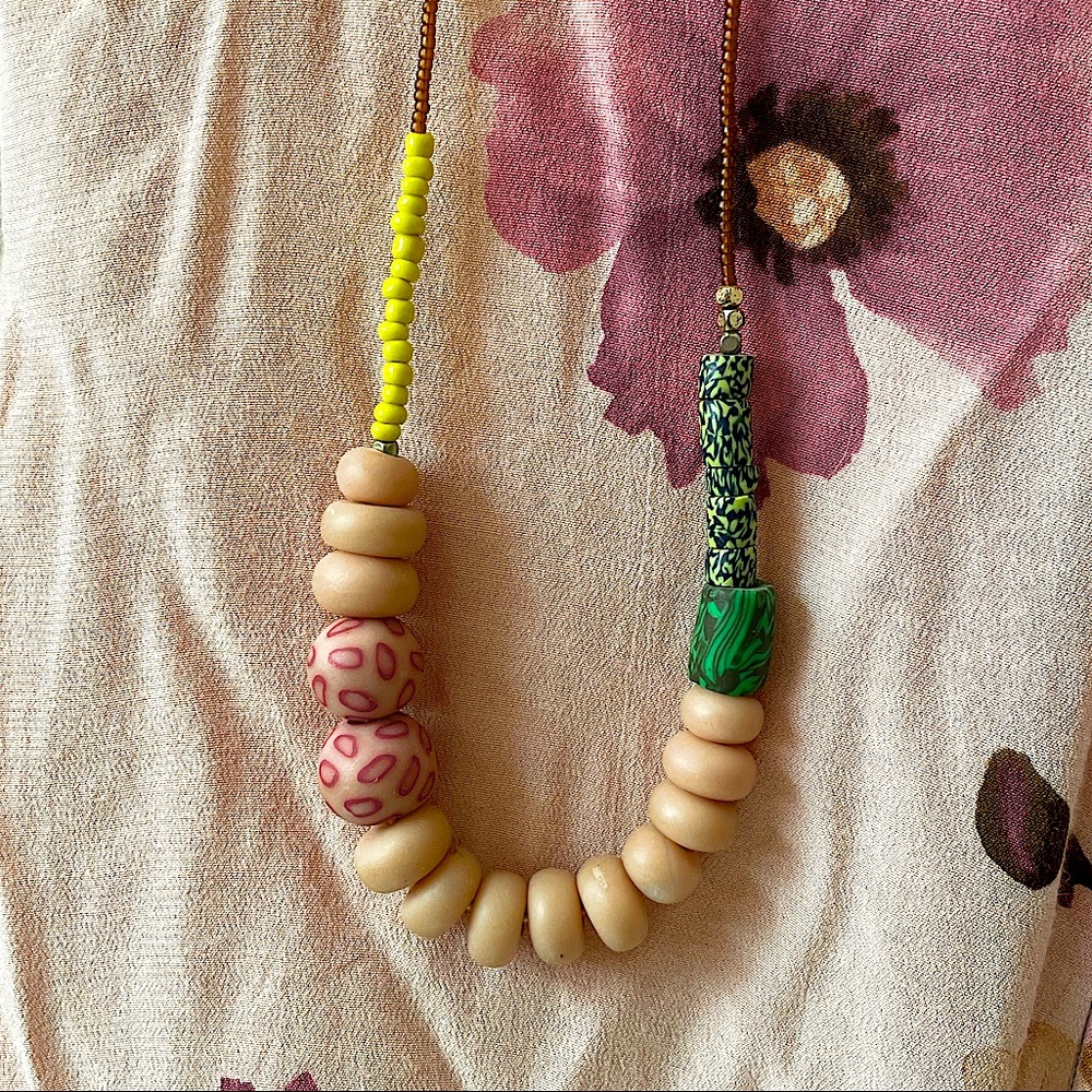 Eclectic Clay Bead Necklace 28”
